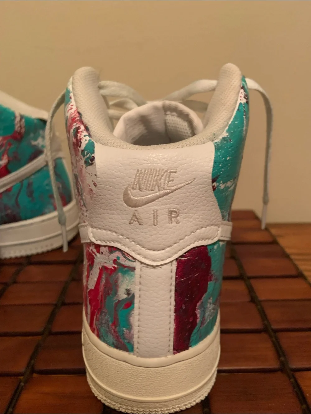 Nike Air Force 1 High Top Sneakers - Teal & Pink Paint Splatter custom dipped